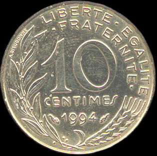 10 centimes Marianne 1994 avec variante dauphin