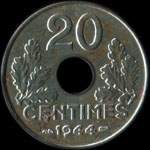 Pièce de 20 centimes à trou Etat Français type 20 en fer - 1944 - revers