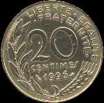 Pièce de 20 centimes Marianne - 1996 - revers