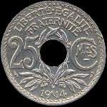 Pi�ce de 25 centimes Lindauer � trou - R F - 1914 - revers