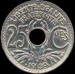 Pi�ce de 25 centimes Lindauer � trou - R F - .1939. points autour de la date - revers