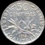 Pièce de 50 centimes Semeuse République française - 1912 - revers