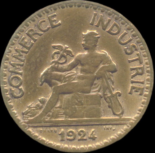 Pièce Chambre de Commerce 50 centimes 1924 avec 4 ouvert