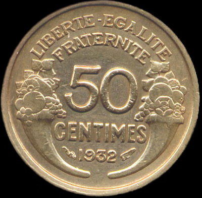 Variante de 50 centimes Morlon 1932 avec 2 et 9 ferm�s