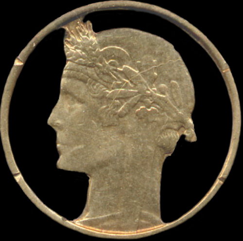Découpe spectaculaire de la 50 centimes Morlon 1932 - avers