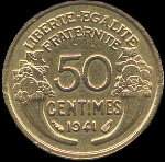 Pièce de 50 centimes Morlon bronze-alu - République française Etat français - 1941 - revers