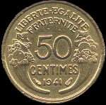 Pi�ce de 50 centimes Morlon bronze-alu - R�publique fran�aise Etat fran�ais - 1941 - revers