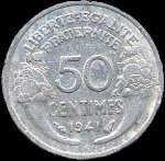 Pi�ce de 50 centimes Morlon aluminium - R�publique fran�aise Etat fran�ais - 1941 - revers