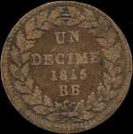 Pièce de 1 décime 1ère et 2ème Restaurations - Louis XVIII - 1815BB - revers