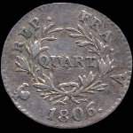 Pièce de 1/4 franc Napoléon Empereur 1806A - revers