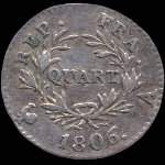 Pi�ce de &frac14; franc Napol�on Empereur 1806A - revers