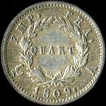 Pi�ce de &frac14; franc Napol�on Empereur revers Emp. Fra. 1809A - revers