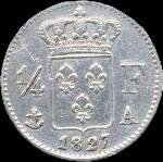 Pi�ce de &frac14; franc Charles X 1827A - revers