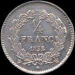 Pi�ce de &frac14; franc Louis-Philippe I 1832W - revers