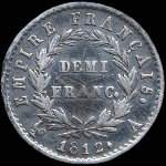 Pièce de 1/2 franc Napoléon Empereur - Empire français - 1812A - revers