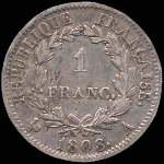 Pièce de 1 franc Napoléon Empereur tête laurée - République française - 1808A - revers