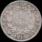 Pièce de 1 franc Napoléon Empereur tête laurée - Empire français - 1813A - revers