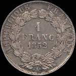 Pièce de 1 franc Louis-Napoléon Bonaparte - République française - 1852A - revers