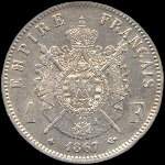 Pièce de 1 franc Napoléon III Empereur tête laurée - Empire français - 1867A - revers