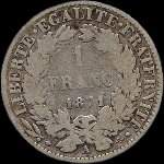 Pièce de 1 franc Cérès - République française - Gouvernement de Défense nationale - 1871A - revers