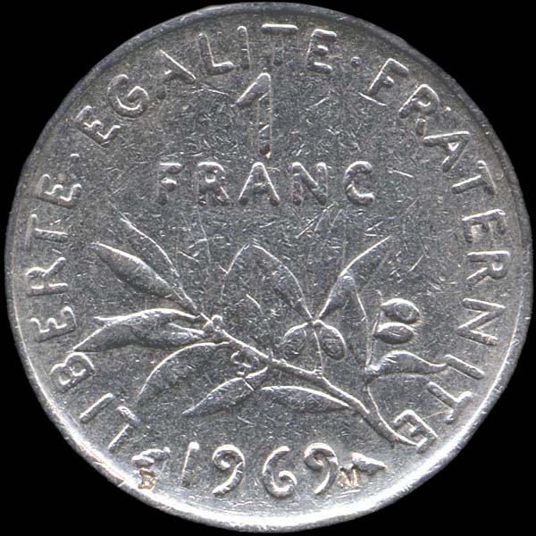 Surfrappe B et M sur 1 franc 1969 - plan large