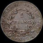 Pièce de 1 franc Napoléon Empereur tête nue - République française - An 12A - revers