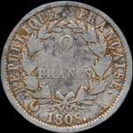 Pièce de 2 francs Napoléon Empereur 1808A - République française - revers