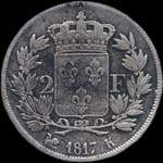Pièce de 2 francs Louis XVIII Roi de France 1817K - revers