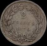 Pièce de 2 francs Cérès 1870K - République française - revers