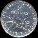 Pièce de 2 francs Semeuse 1919 - République française - revers