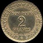 Pièce de 2 francs Chambres de Commerce de France 1922 - Commerce Industrie - revers