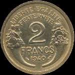 Pièce de 2 francs Morlon bronze-aluminium 1940 - République française - revers