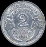 Pièce de 2 francs Morlon aluminium 1941 Etat français - République française - revers