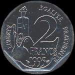 Pièce de 2 francs Louis Pasteur 1822-1895 1995 - République française - revers