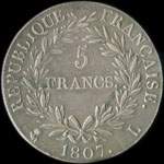 Pi�ce de 5 francs Napol�on Empereur 1807L - revers