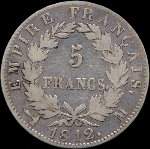 Pi�ce de 5 francs Napol�on Empereur t�te laur�e 1812M - Empire fran�ais - revers