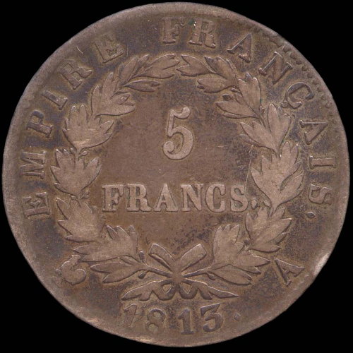 Faux d'époque en bronze de 5 francs 1813A - revers