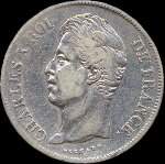 Pièce de 5 francs Charles X Roi de France 2ème type 1827W - avers