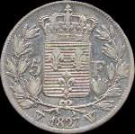 Pièce de 5 francs Charles X Roi de France 2ème type 1827W - revers