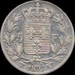 Pi�ce de 5 francs Charles X Roi de France 2�me type 1827W - revers