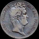 Pièce de 5 francs Louis-Philippe Roi des français tête nue 1830A (variété sans I) - avers