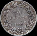 Pièce de 5 francs Louis-Philippe I Roi des français tête nue 1831D - revers