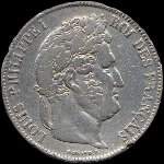Pièce de 5 francs Louis-Philippe I Roi des français tête laurée 1837B - avers
