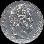 Pièce de 5 francs Louis-Philippe I Roi des français tête laurée 1845W - avers