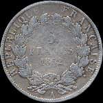 Pi�ce de 5 francs Louis-Napol�on Bonaparte 1852A - R�publique fran�aise - revers