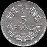 Pièce de 5 francs Lavrillier aluminium 1938 - République française - revers