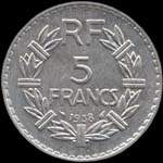 Pi�ce de 5 francs Lavrillier aluminium 1938 - R�publique fran�aise - revers