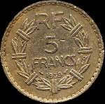 Pi�ce de 5 francs Lavrillier bronze-aluminium 1939 - R�publique fran�aise - revers