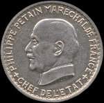 Pièce de 5 francs Philippe Pétain Maréchal de France - Chef de l'Etat 1941 - Travail Famille Patrie - avers