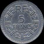 Pièce de 5 francs Lavrillier aluminium 1949 - République française - revers